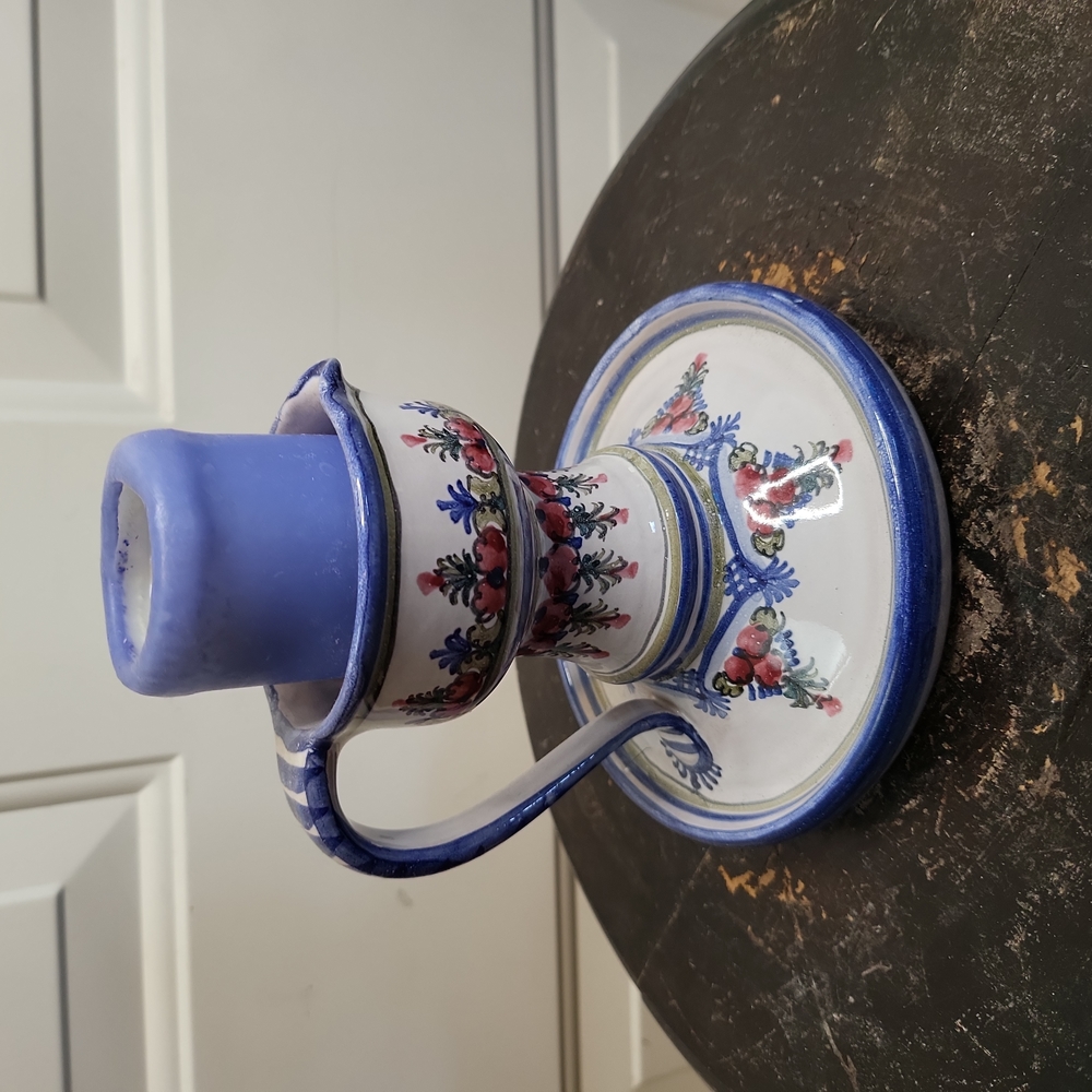 Keck Keramic Goldmedaille 1987 Pottery Candle Holder Germany Blue 4 3/4"